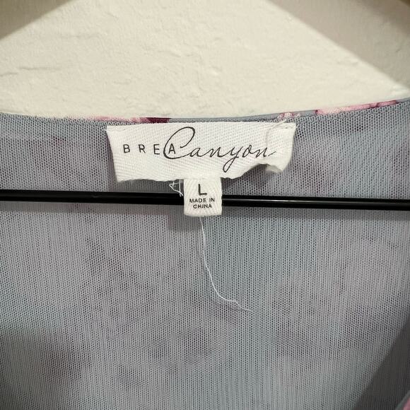 Brea Canyon Blue & Pink Floral Mesh Long Sleeve Top Size Large - Picture 2 of 7